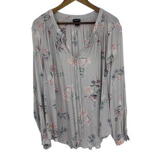 Torrid Womens High Low Hem Lightweight Tie Neck Floral Pullover Gray Size 3X